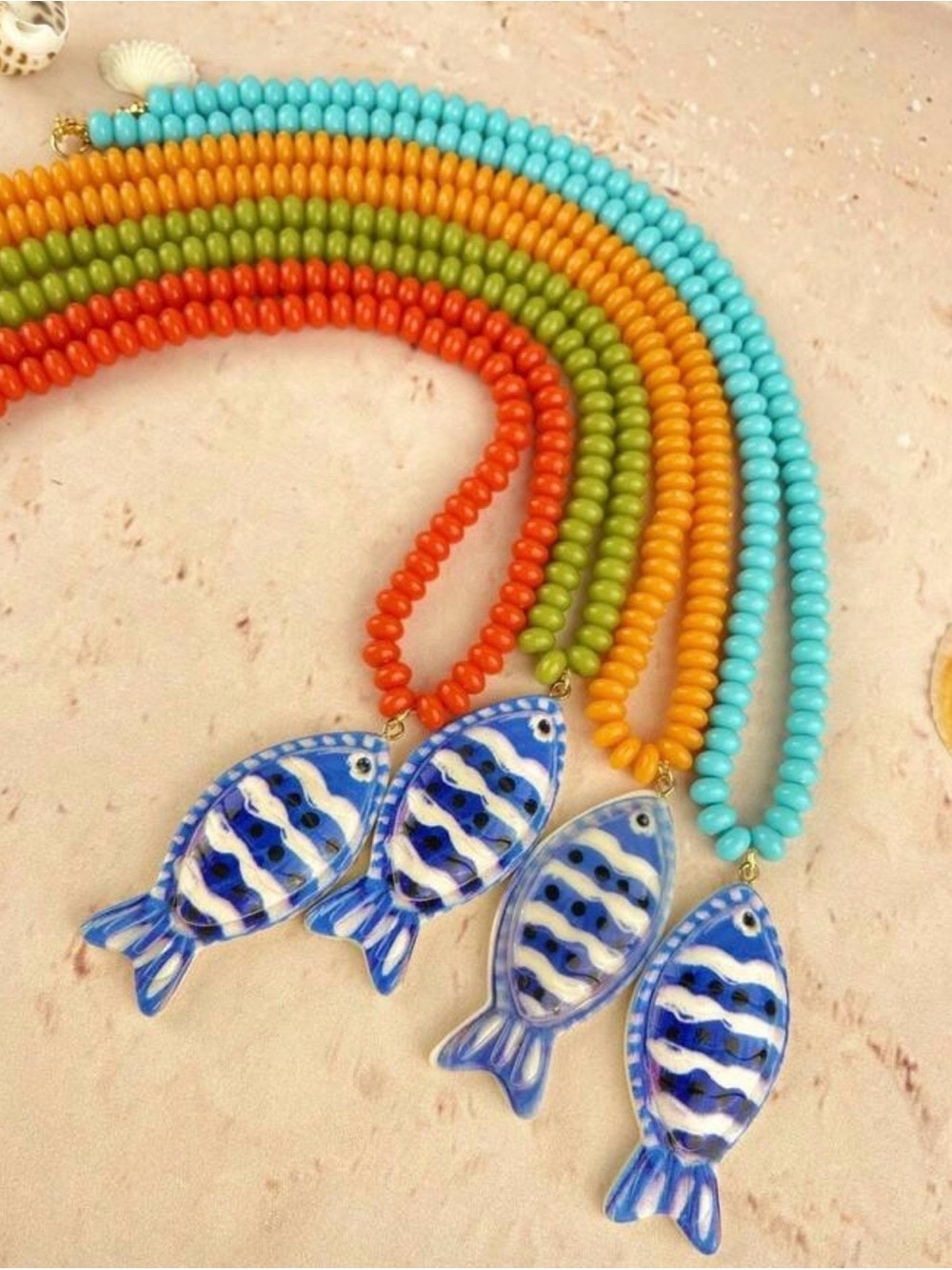 Turquoise Beaded Fish Pendant Necklace - Women Jewelry